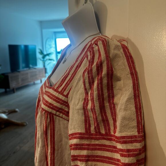 Old Navy Linen Dress Size Small Red Striped Midi 4th of July Americana Coastal - Picture 6 of 14